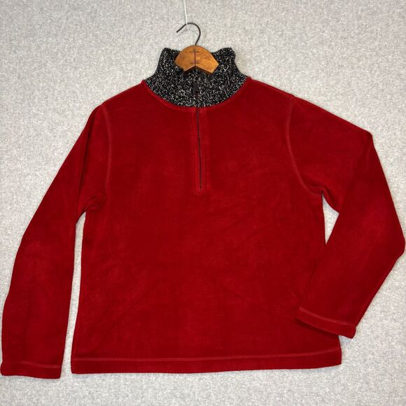 Eddie Bauer Womens Pullover Birch Valley Fleece Mock Half Zip‎ Red Sweater L - Picture 1 of 10